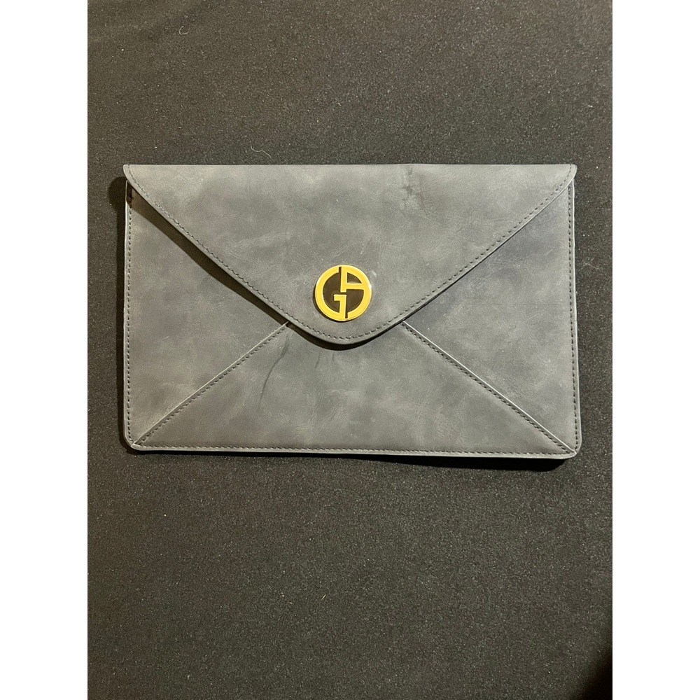 Giorgio Armani Beauty Gray Envelope Clutch Bag Gold Logo Medallion Evening Pouch